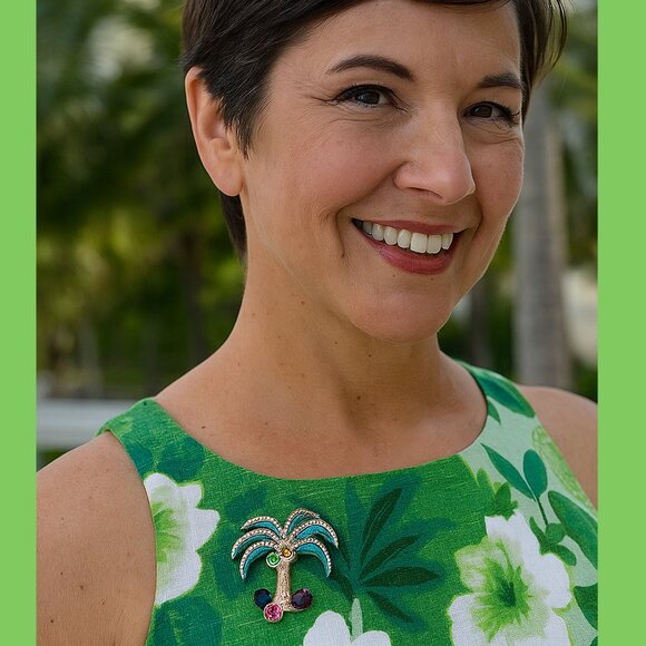 Vintage Rhinestone Palm Tree Pin Brooch Colorful Statement Piece 2" - Hey Viv - Picture 5 of 5